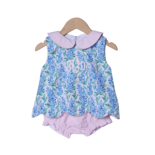 Pink Gingham Bluebonnet Scalloped Sun Bloomer Set