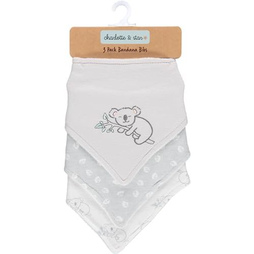 Cudlie Little Beginnings 3-Pack Bandana Set for Babies, Nursery Bibs for Drooling and Teething, Burp Cloth for Infants, Koala