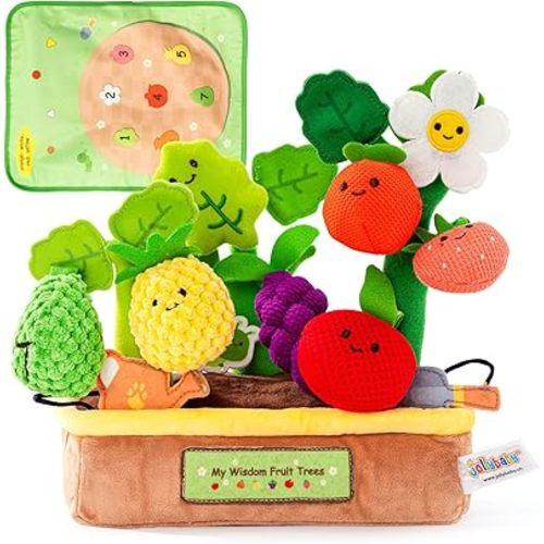 Baby Toys 6-12 Months - My First Fruits Color Shape Sorting Montessori Toys - 6 Month Old Toys Montessori Sensory Toy Carrot Flower with Rattles Mirror Squeaker Textures Crinkle Tissues