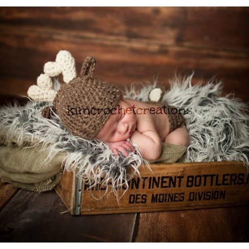 Crochet Deer Antler Hat, Diaper Cover Set, Newborn Photo Prop
