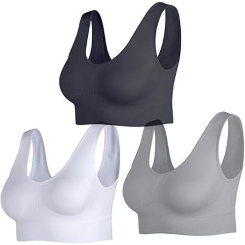 Women's Wireless Sleep Bras Unpadded Seamless Comfort Bras Throw-on Wirefree Bralettes 3 Pack