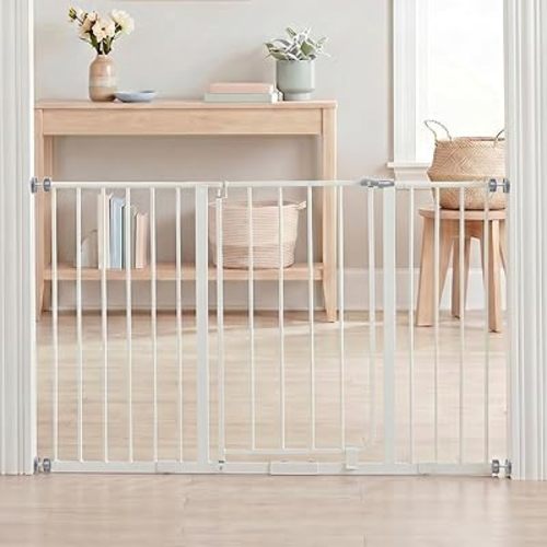 Regalo Easy Open 47-Inch Super Wide Walk Thru Baby Gate, Bonus Kit, Includes 4-Inch and 12-Inch Extension Kit, 4 Pack Pressure Mount Kit and 4 Wall Cups and Mounting Kit, White, 11 Count (Pack of 1)