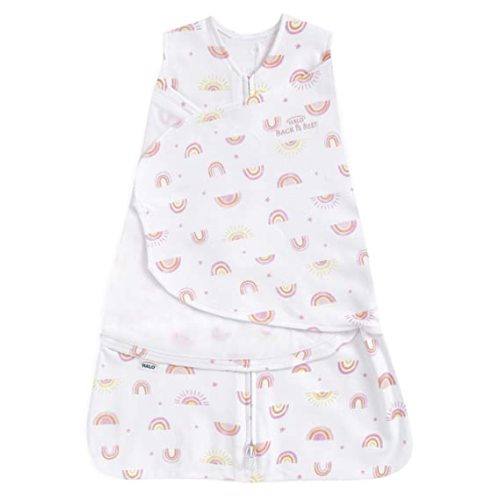 HALO 100% Cotton Sleepsack Swaddle, 3-Way Adjustable Wearable Blanket, TOG 1.5, Sunshine Rainbows, Newborn, 0-3 Months