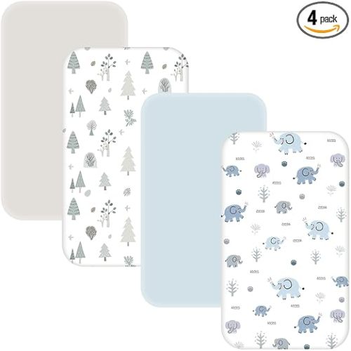 4 Pack Baby Bassinet Sheets - 35"x20" Bedside Bassinet Sheets for Newton, Ezebaby, AMKE(3 in 1) & Other Large Bedside Sleeper | Ultra Soft & Skin Friendly Bassinet Fitted Sheets for Boys Girls
