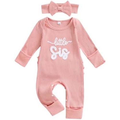 allshope Infant Baby Girl Fall Outfit Sweatshirt Romper Little Sister Lil Sis Long Sleeve Jumpsuit Onesie Newborn Clothes