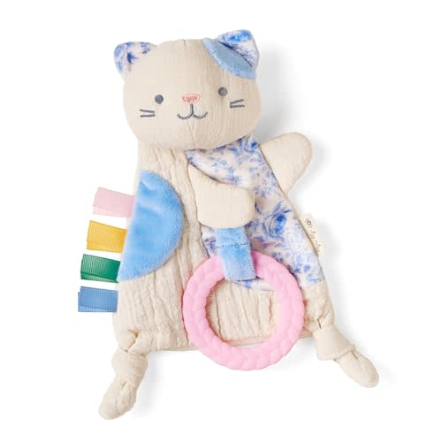 Itzy Ritzy - Bitzy Crinkle Sensory Toy for Babies & Toddlers Features Crinkle Sound, Soft Braided Teething Toy Ring & Textured Ribbons Gender Neutral Baby Item for Ages 0 Months & Up, Kitty