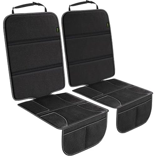 PIDO Car Seat Protector for Child Car Seat, 2 Pack Carseat Protector with Thick Padding and Storage Pockets, Waterproof Protection Cover Mat for Vehicle Leather Upholstery