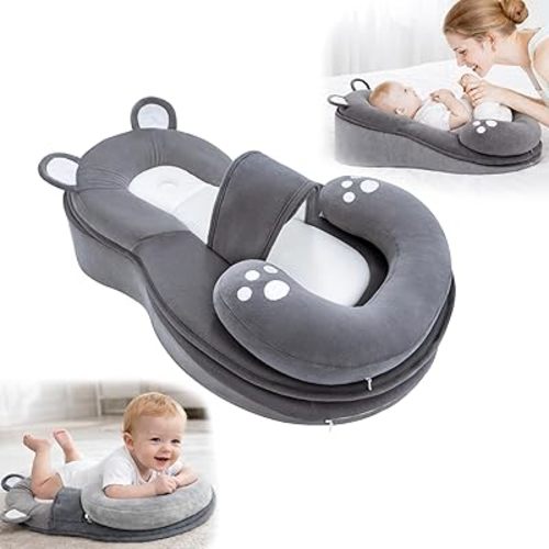 Baby Lounger Pillow, Reflux Relief Safety Nursing Pillow for Feeding Comfort, Tummy Time Mat, Detachable Top and Bottom