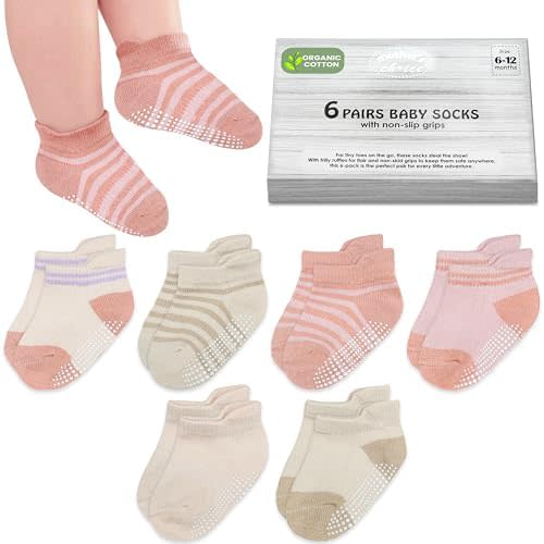 Mother's Choice Organic Cotton Ankle Baby Socks 6 Pairs, (6M - 5Y) Soft Breathable Grip Non Slip Socks In Multicolors Unisex