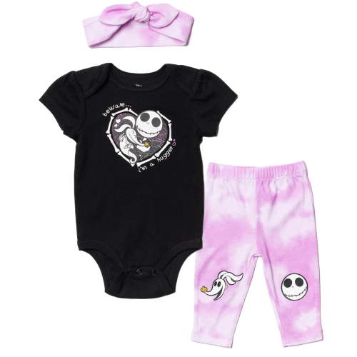 Disney Nightmare Before Christmas Jack Skellington Zero Infant Baby Girls Bodysuit Pants and Headband 3 Piece Outfit Set Newborn to Infant