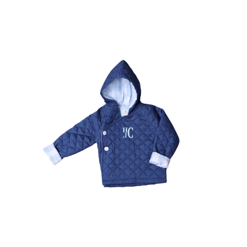 Quilted Tab Navy Gingham Coat