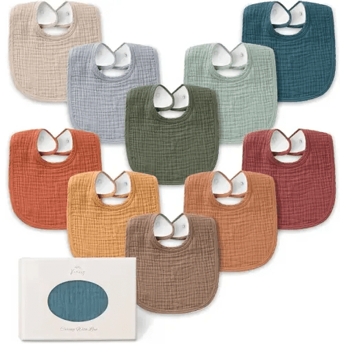 Konssy 10-Pack Muslin Baby Bibs, Soft Cotton Bandana Bibs for Drooling & Teething, Unisex Solid Colors for Boys & Girls, Newborn & Infant