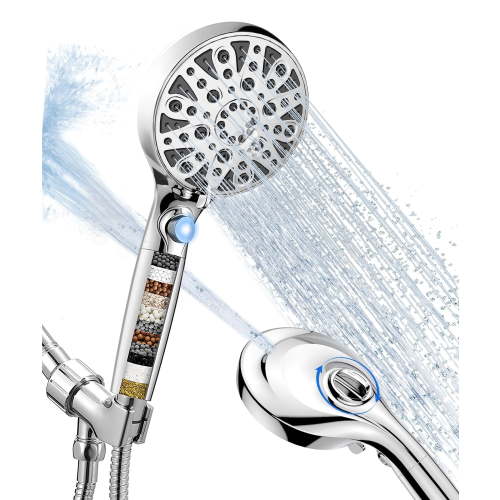 Hodvit Filtered Shower Head, Handheld High Pressure with 10 Spray Modes and Pause, Chrome