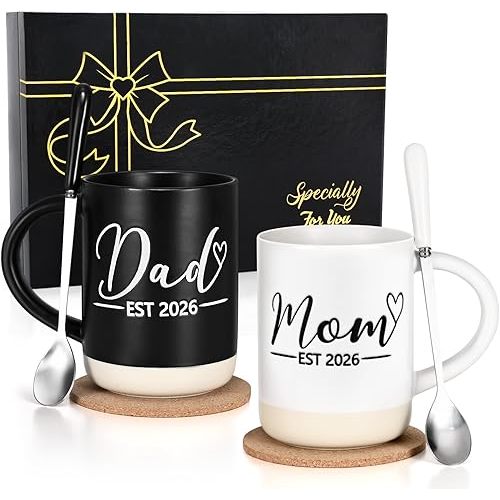 YHRJWN Mom and Dad Mugs Est 2026-16Oz, New Parents Gifts for Couples, New Mom and Dad Gifts for Expecting First Time Parents, Christmas Gift for Couples