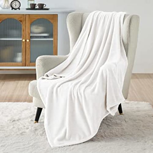 Bedsure GentleSoft Fleece Throw XL Blanket White - 300GSM Soft Lightweight Plush Cozy Blankets for Bed, Sofa, Couch, Travel, Camping, 50x70 inches
