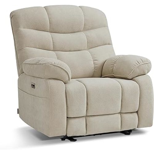 MCombo 27'' Oversized Recliner, Power Recliner Chair for Big and Tall, Zero Gravity Recliner with USB Charge Ports, Side Pockets, for Living Room, Fabric PR677 (Beige)