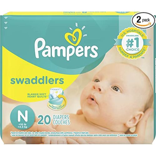 Pampers Swaddlers Diapers Size N 20 Count Pack of 2 (Total of 40 Pampers)