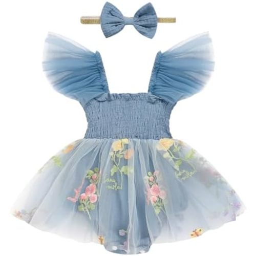 TITKKOP Baby Girl Tulle Romper|Newborn Summer Bodysuit|First Birthday Photo Shoot|Cake Smash Outfit for Infants 0-18M
