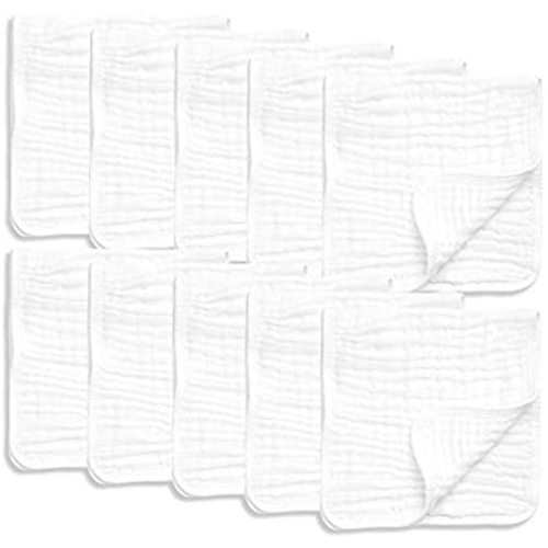 10 Pack Muslin Burp Cloths Large 20" by 10" 100% Cotton, Hand Wash Cloth 6 Layers Extra Absorbent and Soft