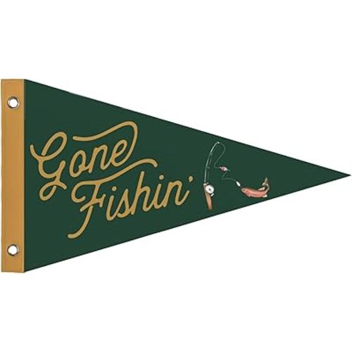 Gone Fishing Sign, Camping Boys Nursery Playroom Room Wall Art Decor, Gone Fishing Felt Pennant Banner Flags, Camping Sign, Wall Decorations for Nursery Boys Bedroom Decor, 8x14 Inch