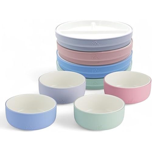 Elk and Friends Kids Porcelain Mealtime Bundle | 7.8" Plates & Bowls | 8 Pcs | Microwave & Dishwasher Safe