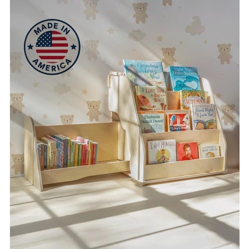 Montessori Bookshelf with Hidden Drawer: Baltic Birch Kids Bookcase
