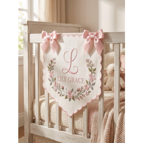 Personalized Embroidered Name Banner, Nursery Fabric Garland, Baby Shower Heirloom Keepsake, Personalised Birthday Banner