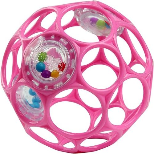 Bright Starts Oball Easy-Grasp Baby Rattle Ball, Pink, Ages Newborn and Up, 4 Inches
