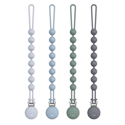 Cuddle Campus Silicone Pacifier Clip Holder with One Piece Design,Soft Flexible Binky Clips with Texture for Baby Boy and Girl Pack of 4 (0-6m)