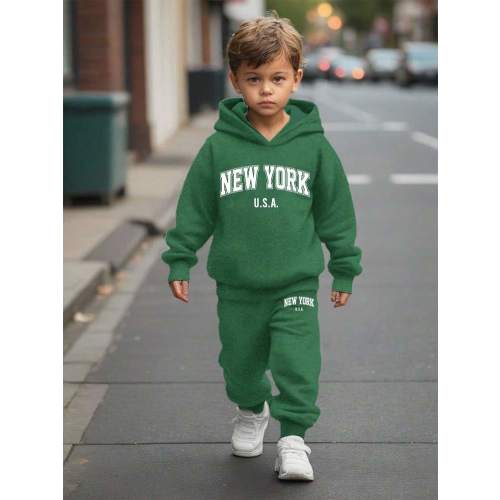 SHEIN 2pcs/Set USA New York NY Young Boys Loose Casual Minimalist Hoodie Sweatshirt, Suitable For Autumn/Winter Fall | SHEIN USA