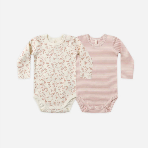 Jersey Bodysuit, 2 Pack || French Garden, Rose Micro Stripe – Quincy Mae