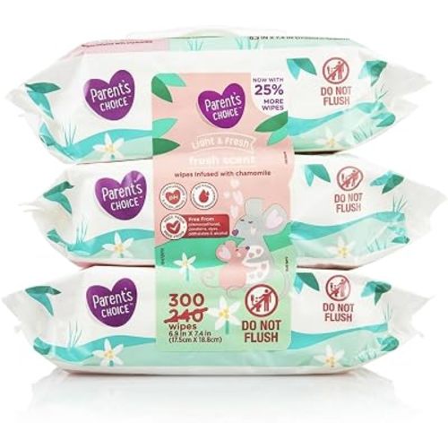Parent’s Choice Fresh Scent Baby Wipes, 300 Count, Pink Green White Packaging