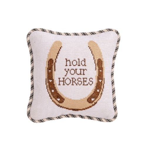 Horseshoe Needlepoint Mini Pillow with Zipper Closure | Mud Pie