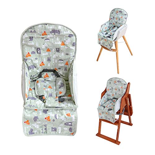 High Chair Pad, High Chair Cushion, High Chair Cover Pad, Safe and Comfort, Soft and Breathable, Cute Pattern, Baby Sits More Comfortable（Green Animal Pattern）