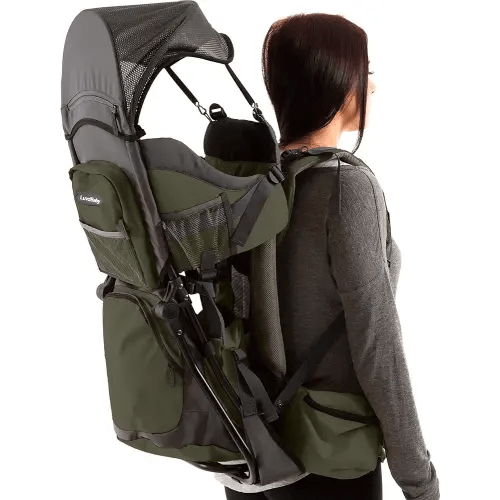 Hiking Baby Carrier Backpack - Comfortable Toddler/Baby Backpack Carrier System with Diaper Change Pad, Insulated Pocket + Rain and Sun Hood to Protect Your Child