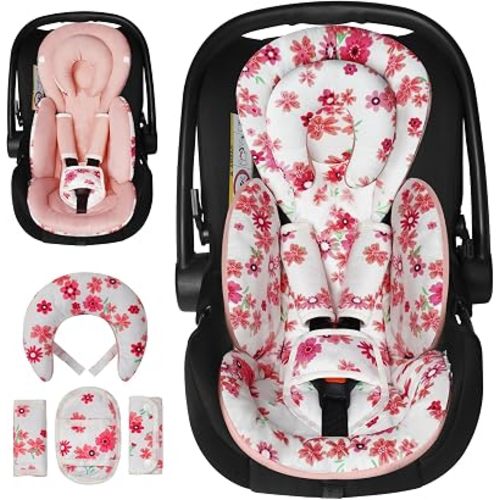 Infant Car Seat Insert, Baby Head Body Support for Newborn to Toddler with Extra Headrest, Shoulder Pads Set, Soft, Plush Fabric, Reversible Design Fits for Stroller, Baby Swing, Bouncer