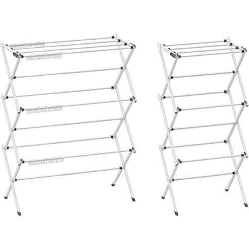 3 Tier Clothes Drying Rack, Foldable Drying Rack Clothing,Indoor & Outdoor Laundry Rack for Drying Clothes,Space-Saving Design, Metal Collapsible Dryer Racks for Laundry, White