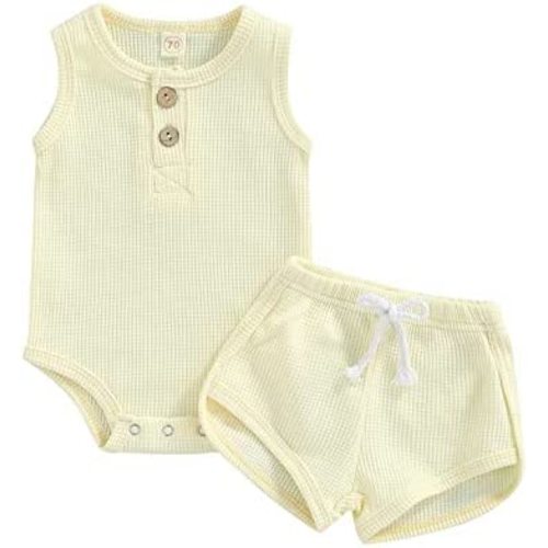 Ledy Champswiin Summer Newborn Baby Boy Girl Clothes Set Ribbed Outfits Unisex Infant Solid Short Sleeve Tops Shorts 2PCS | 6-12