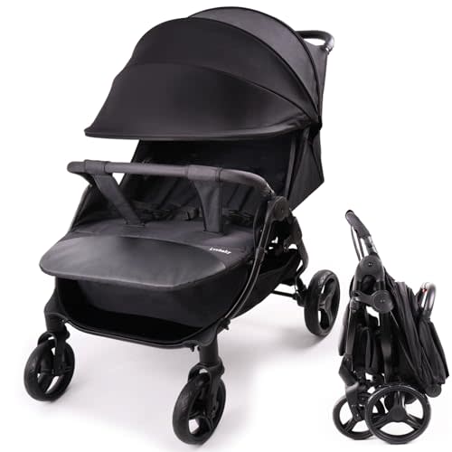 Lvvbaby Double Stroller with Adjustable Large Canopies, Double Seats Lightweight Stroller for Twins,Compact Fold,One-Handed Fold,Reclining Seats,Silent Wheel,5-Point Harness and Big Storage Basket