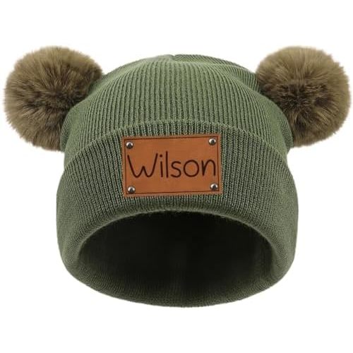 Personalized Baby Pom Pom Beanie Hat,Custom Newborn Name Beanie Knitted Hat, Winter Gift for Infant Kids Toddler