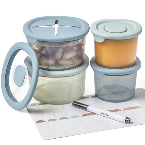 Moonkie Silicone Baby Food Containers | 4 oz Baby Food Storage Jars with Airtight Lids | Reusable Baby Food Jars, Freezer,Microwave and Dishwasher Safe, Perfect for Infant & Toddler