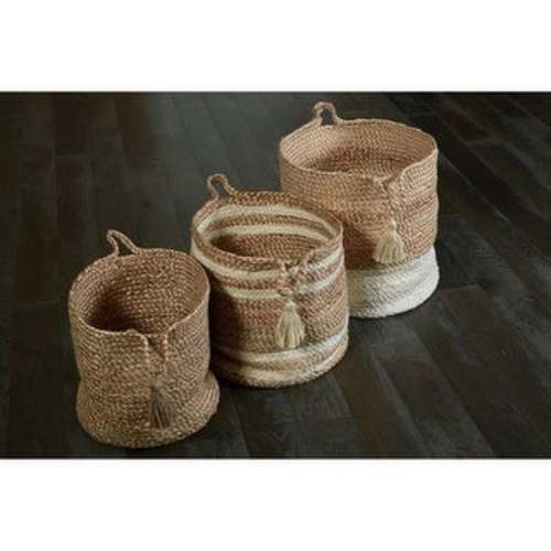LR Home Montego Stripe Natural Jute Decorative Storage Basket (17 in.) - 17" x 17" x 17"