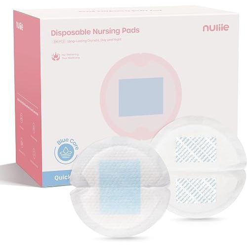Nuliie High-Absorbency Blue Core Nursing Pads 200 Count, Disposable Breast Pads for Heavy Leaking, Stay Dry Day & Night, Leakproof, Individually Wrapped