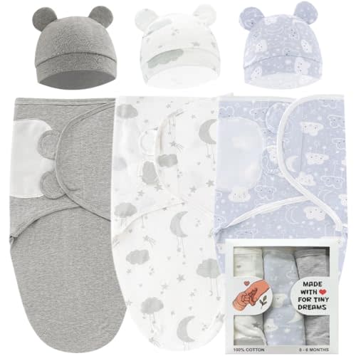 Baby Swaddle 3-Pack – Ultra Soft & Breathable 100% Cotton Newborn Swaddle Blanket, 0–6 Months Baby Sleep Sack, Ergonomic Stretch Fabric for Better Sleep