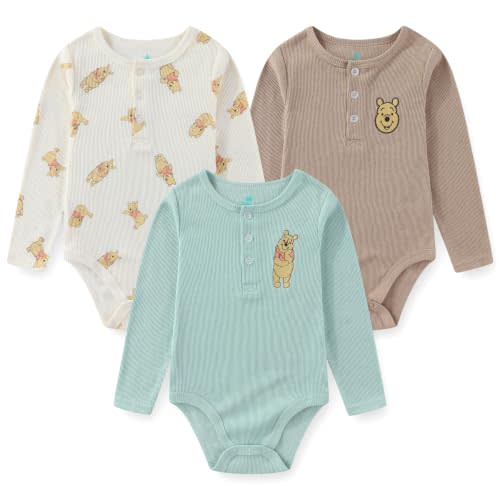 Disney Winnie the Pooh Baby Boys 3 Pack Long Sleeve Bodysuit for Infants