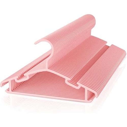 Baby Hangers 50 Pack Non-Slip Kids Plastic Hangers for Closet, Space Saving Toddler Hanger for Infant Clothing, Childrens Hanger Pink