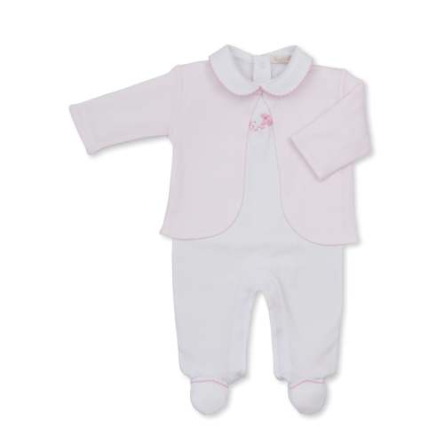 Premier Puppy Paws Pink Stripe Hand Emb. Footie & Jacket Set