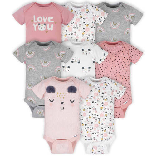 8-Pack Girls Bear Short Sleeve Bodysuits -0/3M