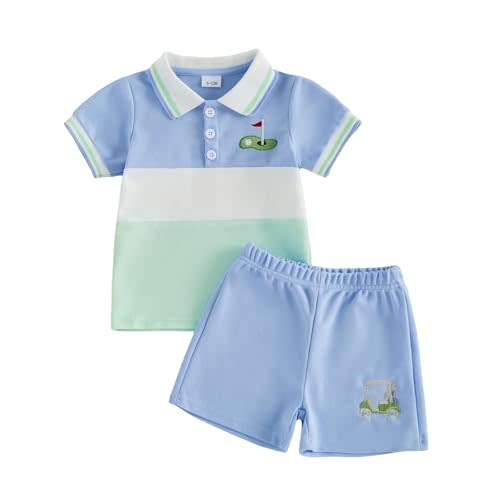 Kavousa Toddler Boy Summer Outfits Golf Baby Boy Short Sleeves T-Shirt Plaid Shorts Set Infant Newborn Boy Clothes Set