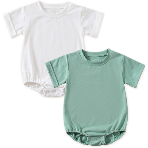 Jimonda Baby Bubble Romper Boy Girl Solid Color T-Shirt Outfits Short Sleeve Bodysuit Organic Cotton 2Pcs
